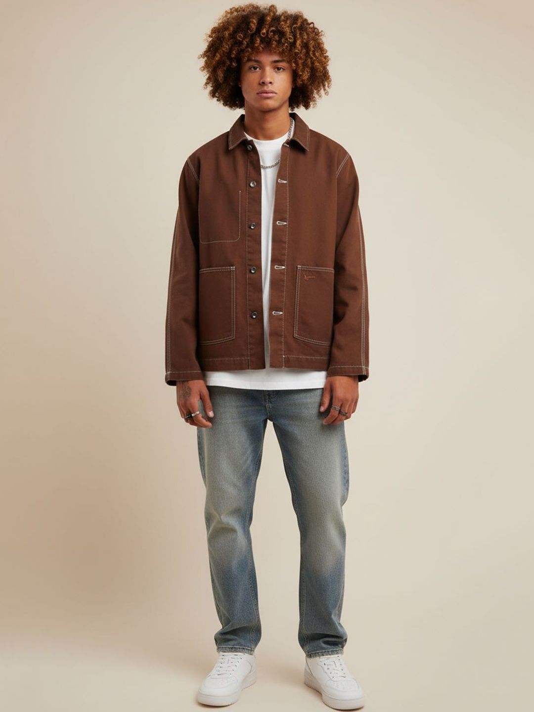 Mast & Harbour Spread Collar Long Sleeves Cotton Denim Jacket