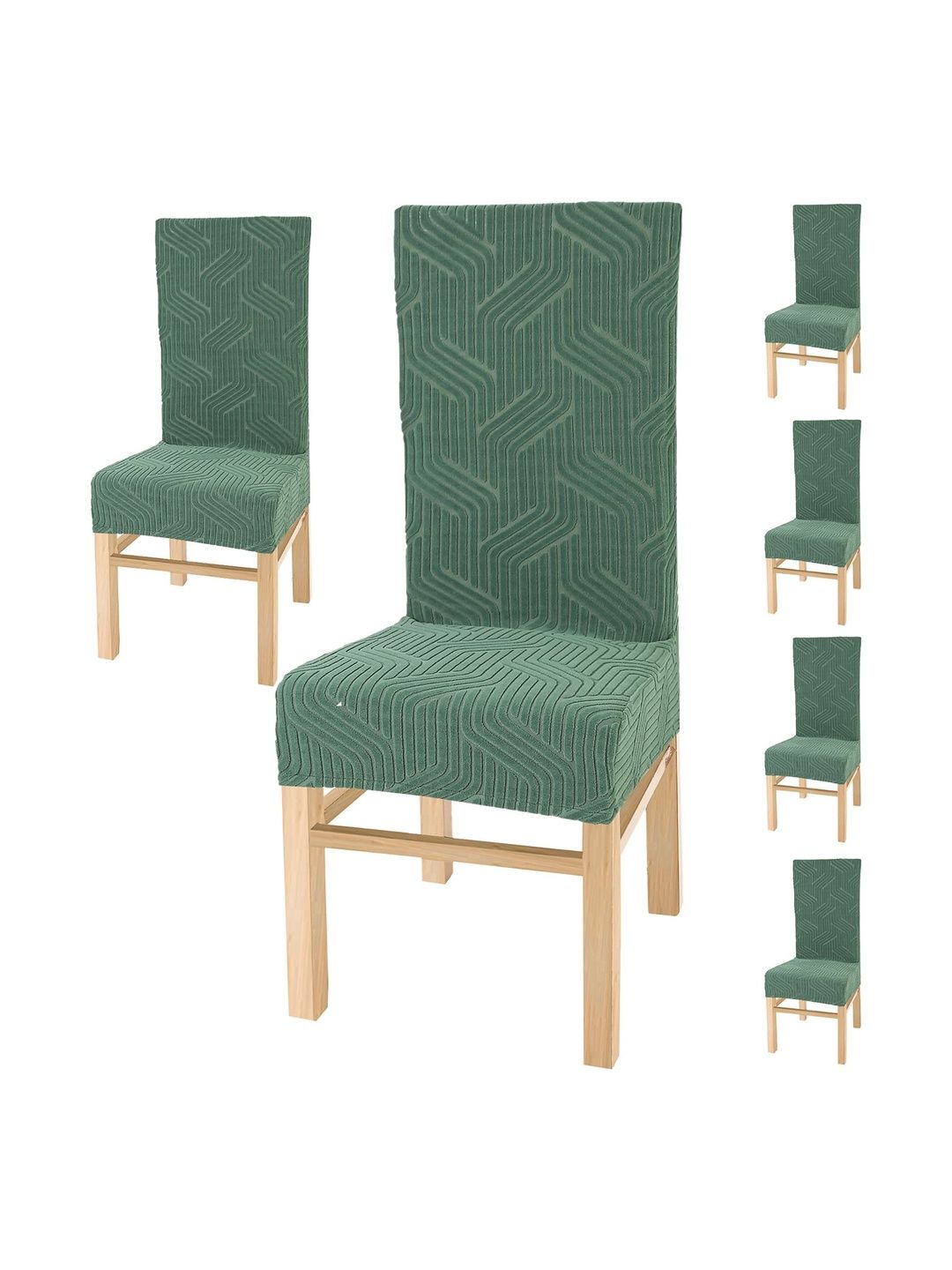 Yellow Weaves Green 6 Pieces Textured Jacquard Stretchable Chair Covers