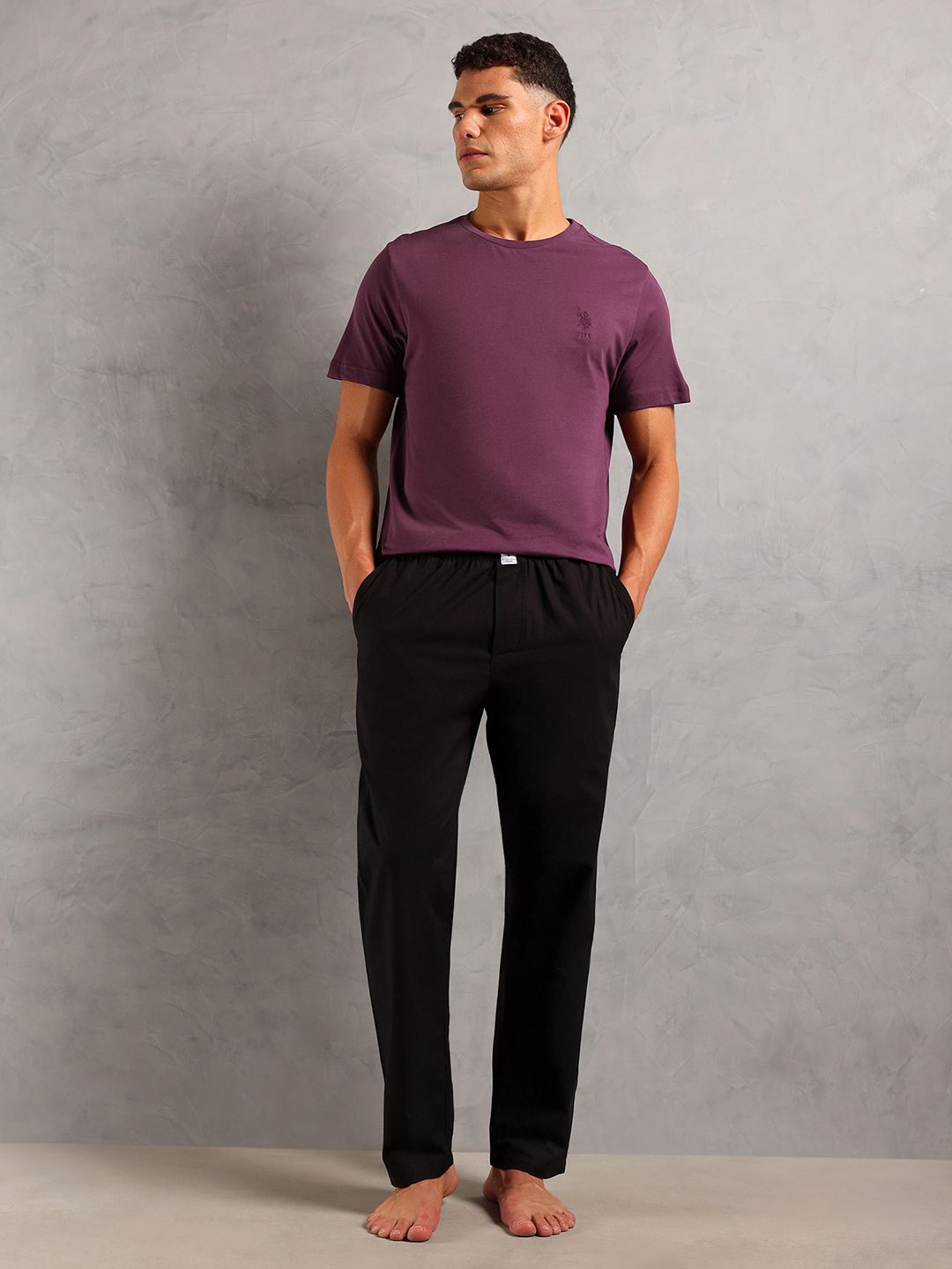 U.S. Polo Assn. Men Brand Logo Round Neck Pure Cotton T-shirt & Pyjamas