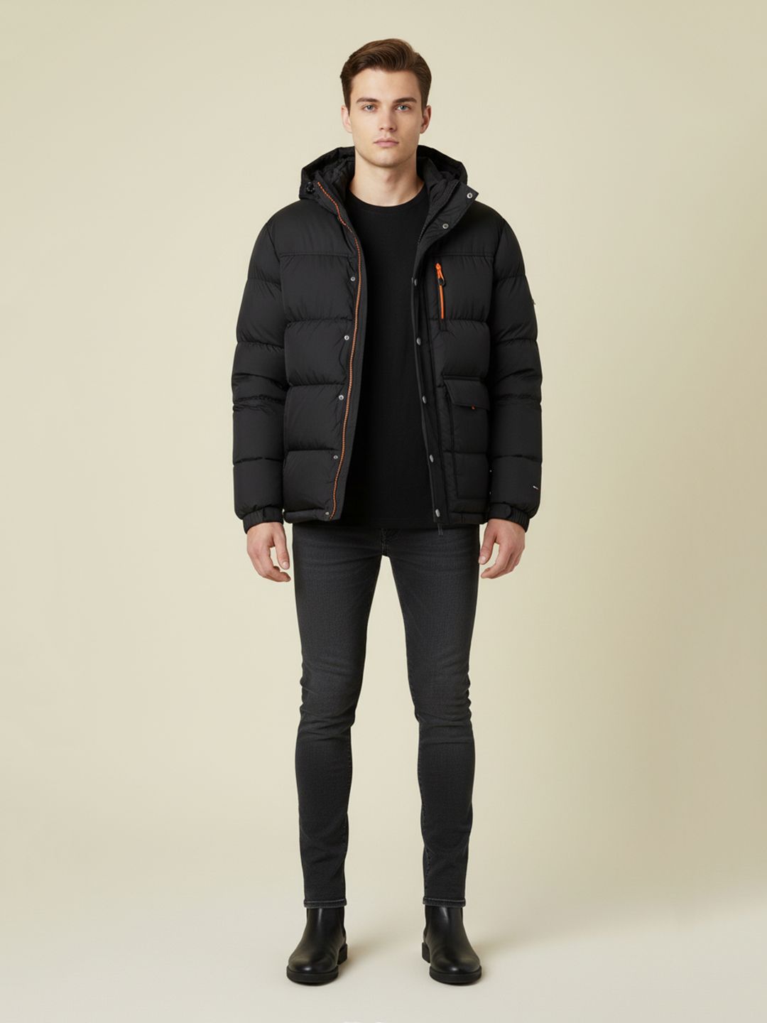 Mast & Harbour Men Hooded Puffer Jacket with Patchwork