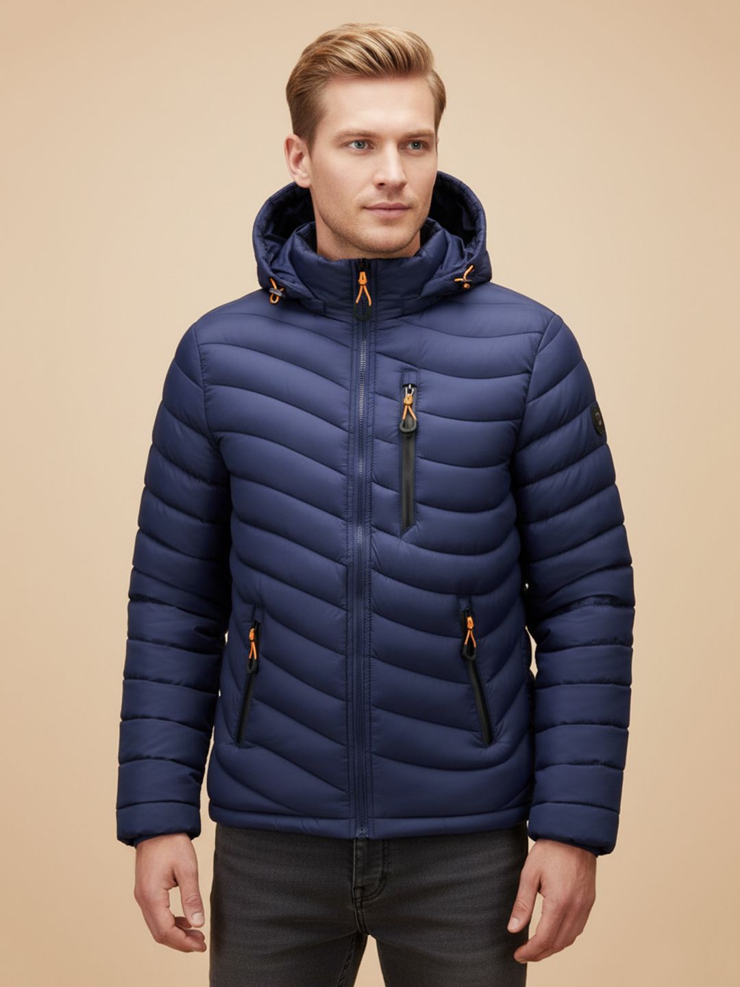 Mast & Harbour Men Polyester Puffer Jacket with Patchwork