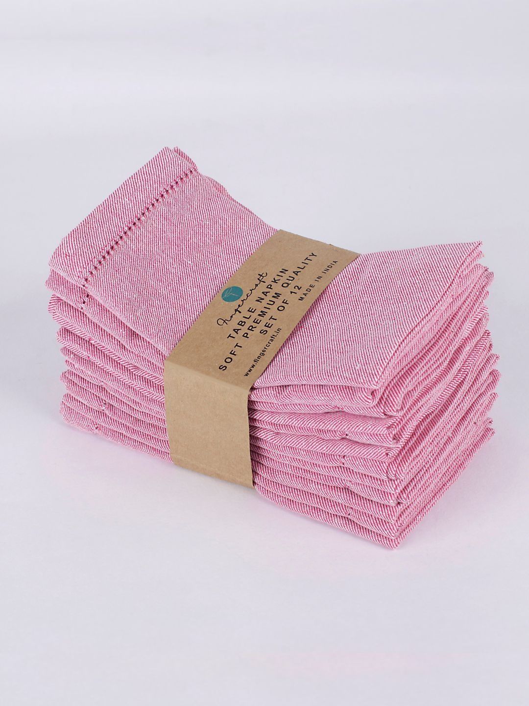 fingercraft Pink 12 Pieces Pure Cotton Table Napkins