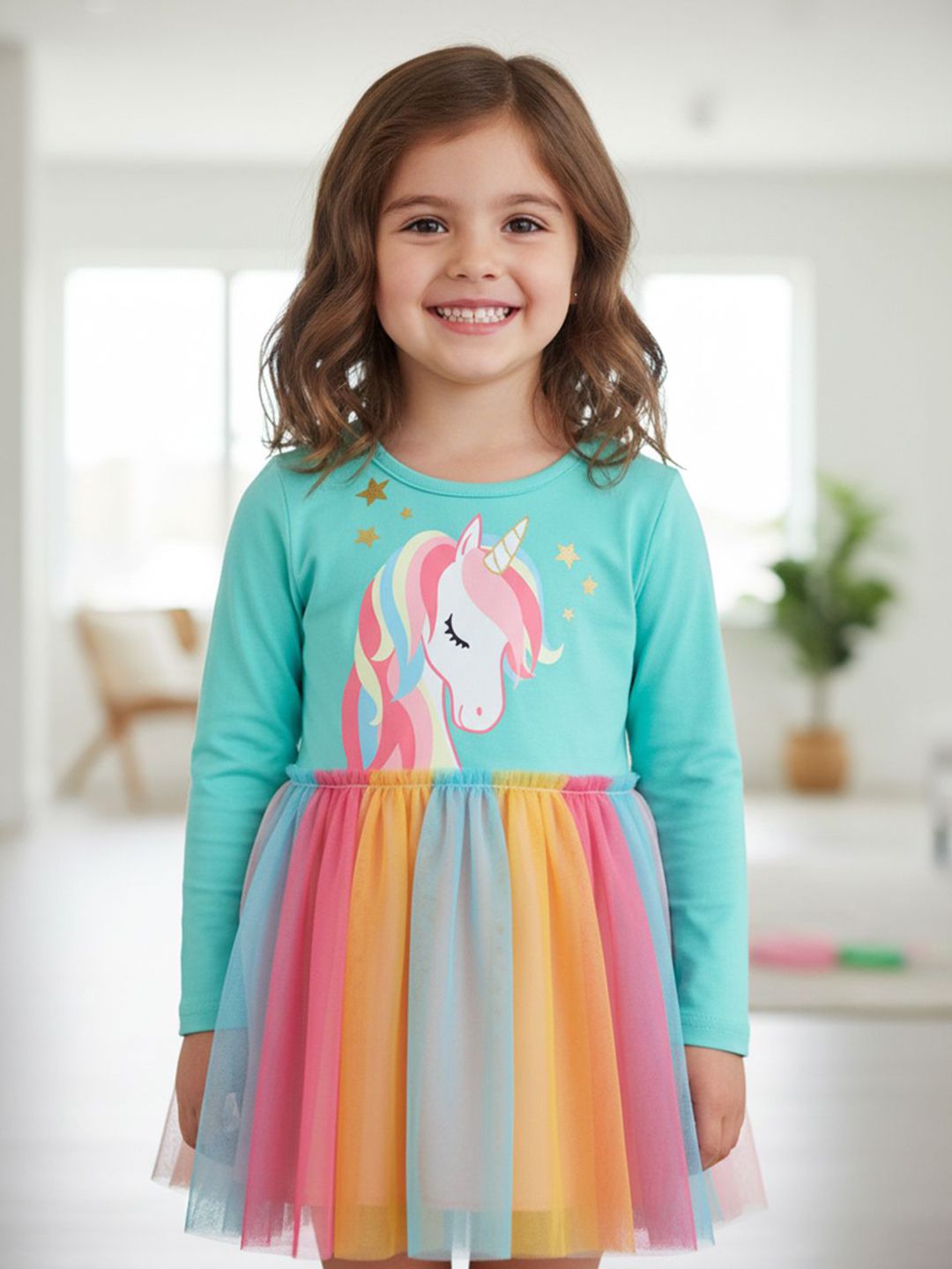 INCLUD Girls Unicorn Printed Fit & Flare Dress
