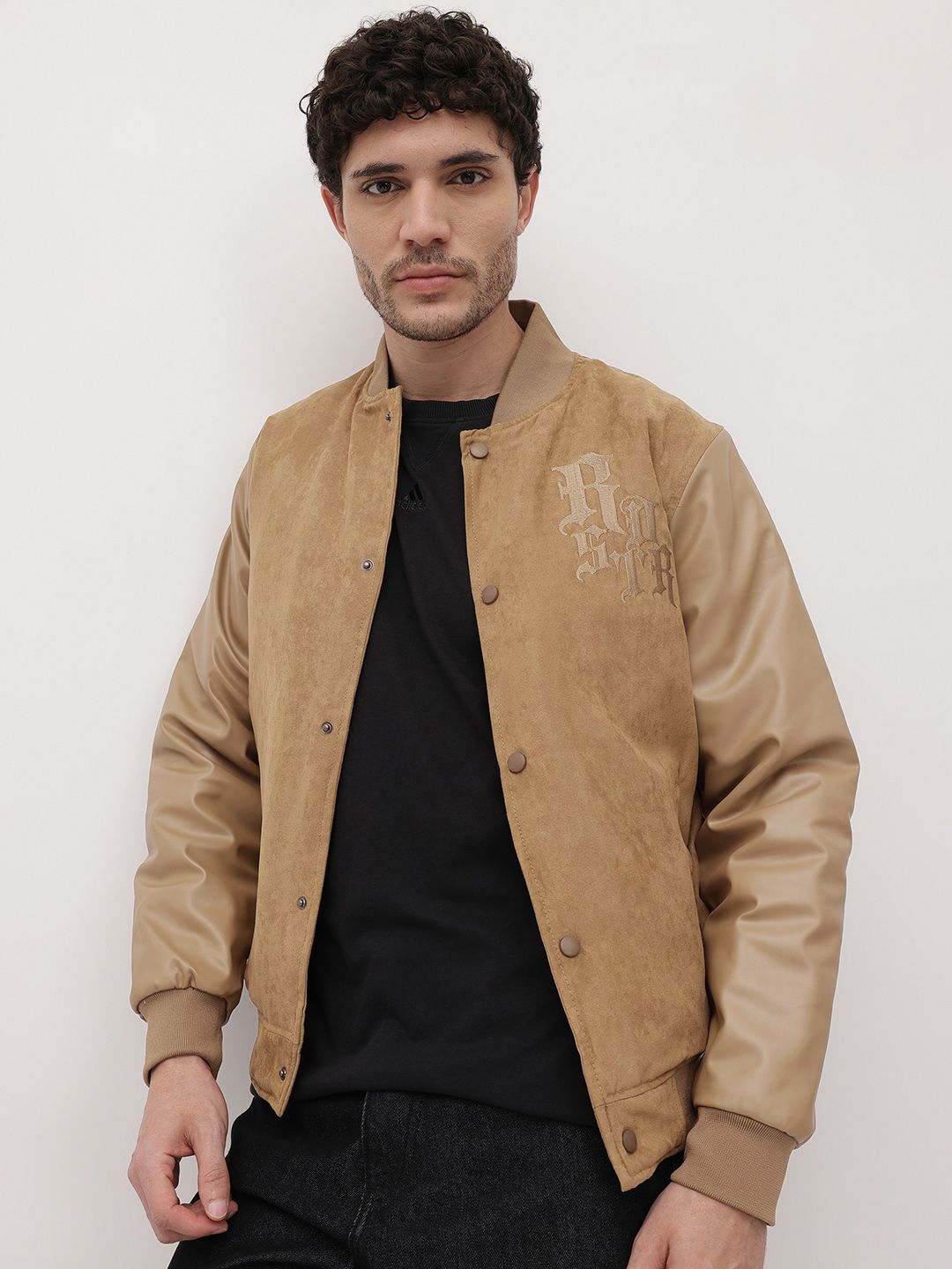 The Roadster Life Co. Embossed Print Suede Finish Bomber Jacket