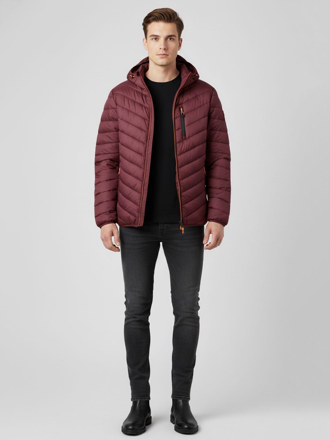 Mast & Harbour Men Hooded Padded Jacket with Embroidered