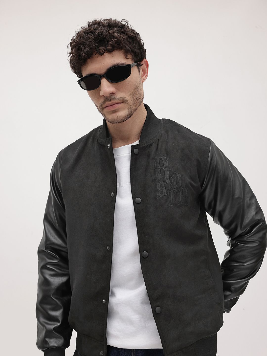 The Roadster Life Co. Embossed Print Suede Finish Bomber Jacket