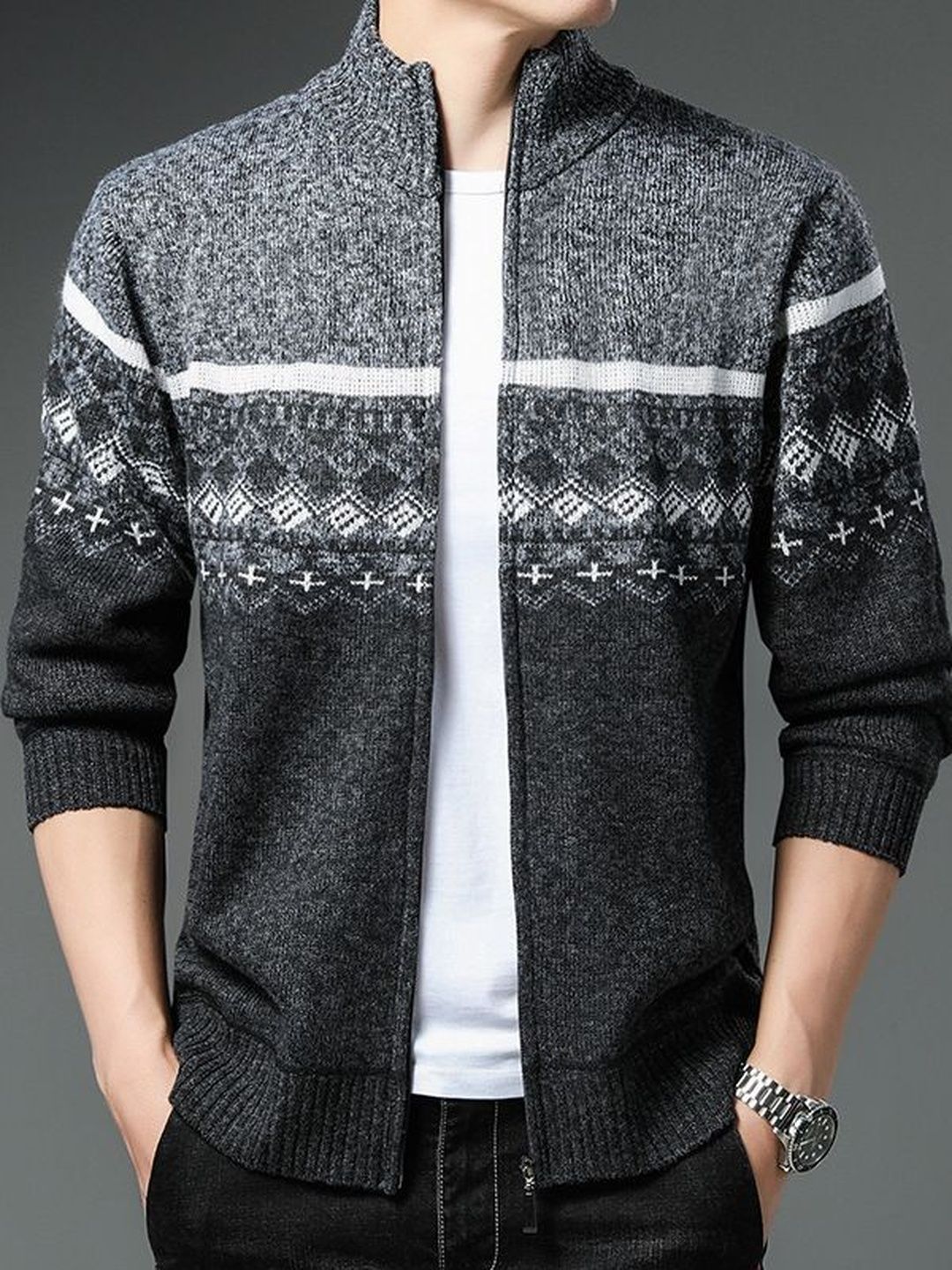 StyleCast x Revolte Geometric Printed Mock Collar Tailored Jacket