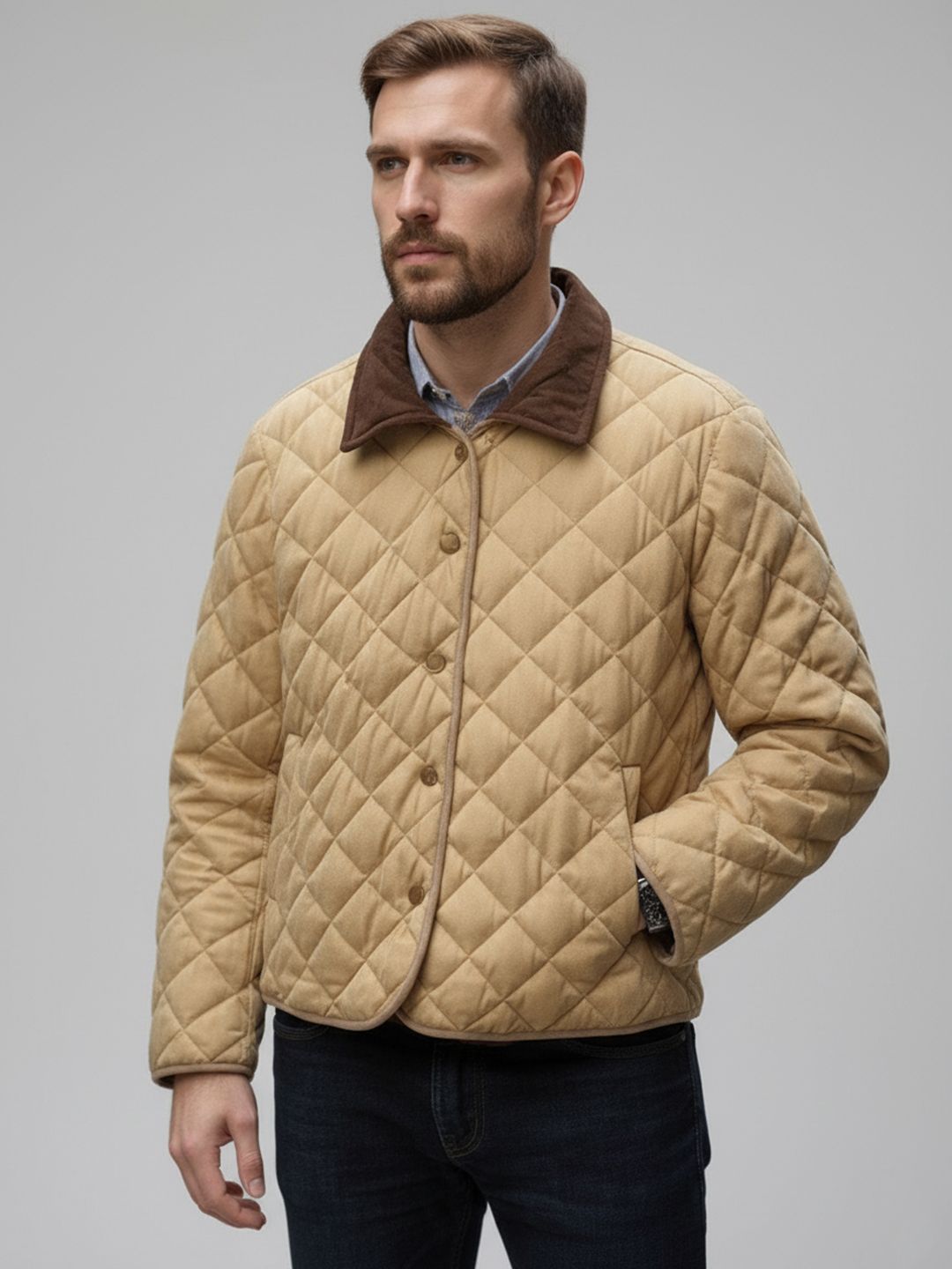 Mast & Harbour Men Spread Collar Solid Quilted Jacket