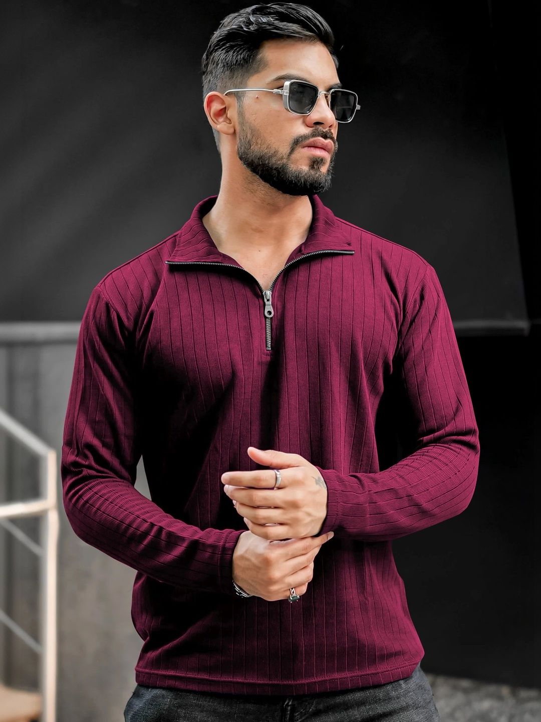 KAJARU Men Self Design Polo Collar T-shirt
