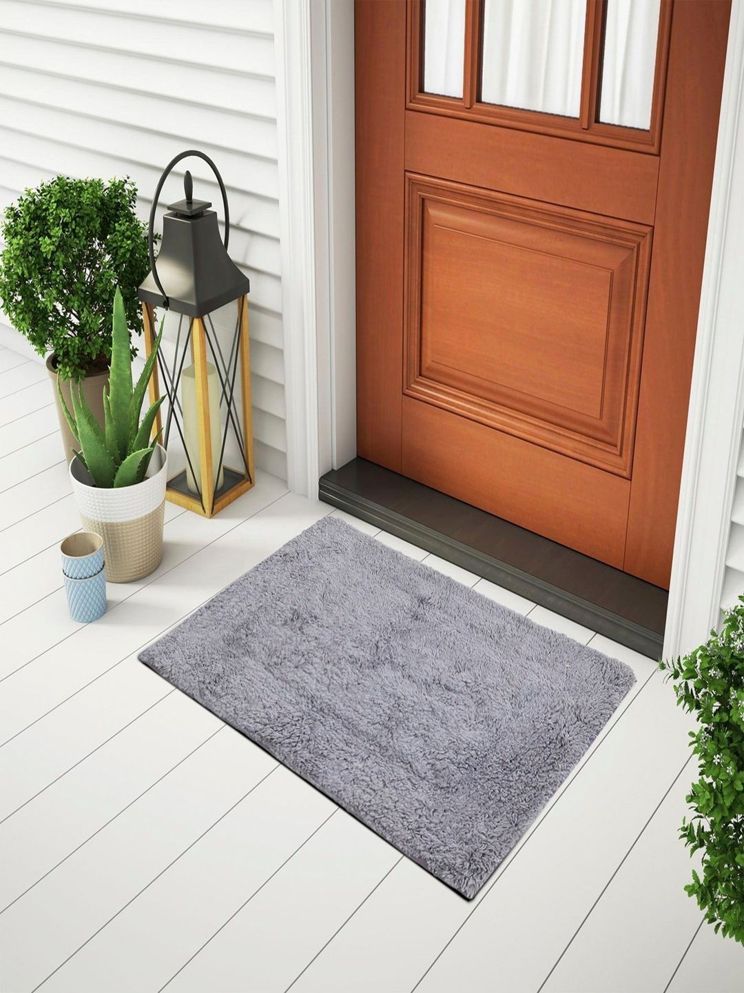 Status Grey Textured Cotton Anti-Skid Doormat- 38 X 58 CM