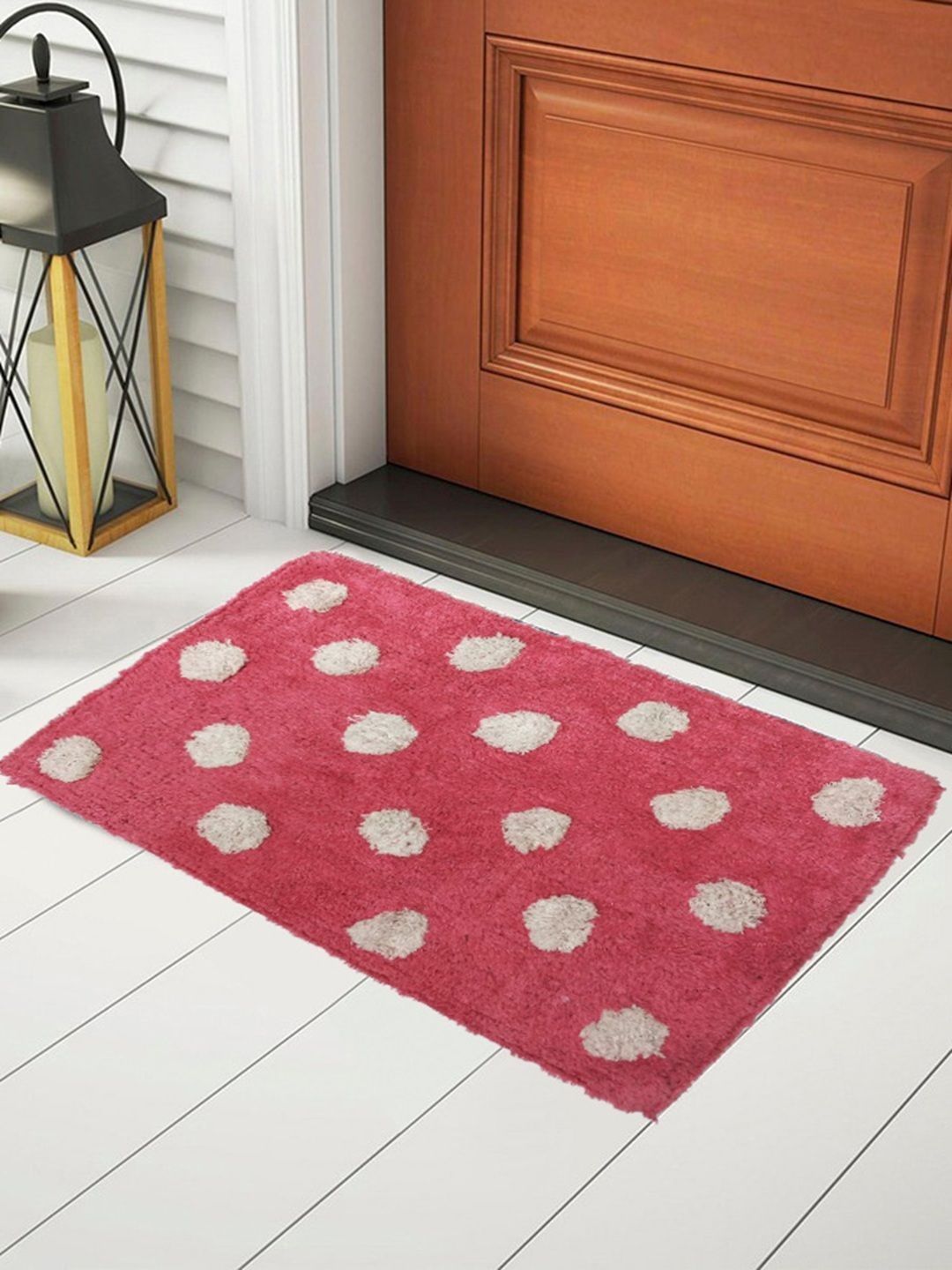 Status Pink Textured Cotton Anti-Skid Doormats- 38 X 58 CM