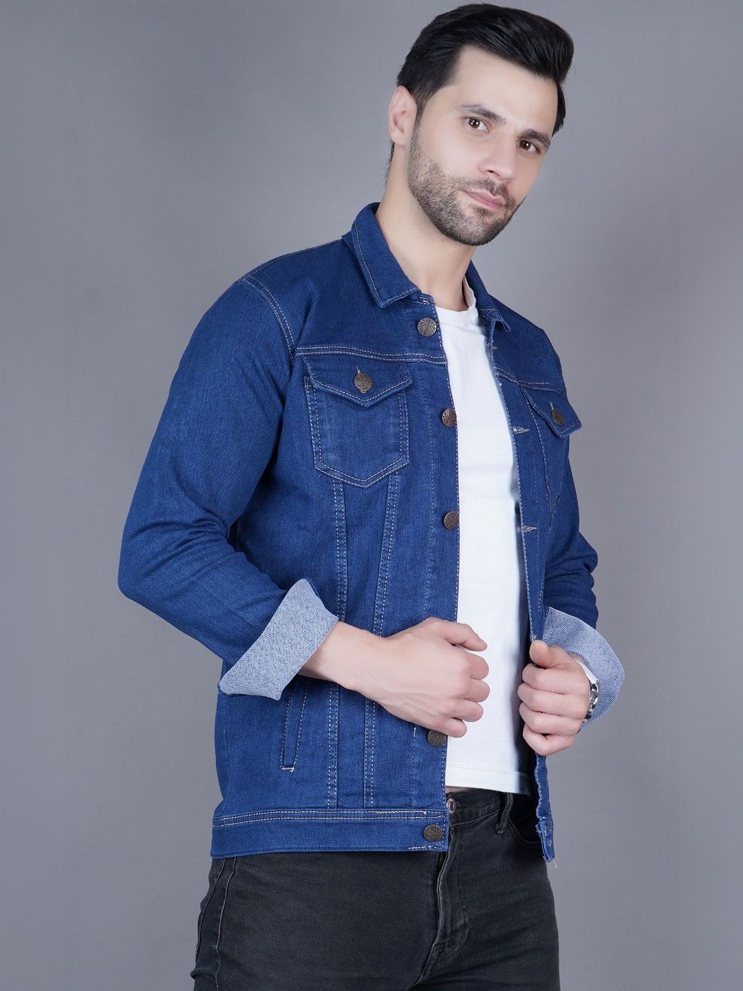 SZN Men Outdoor Denim Jacket with Patchwork