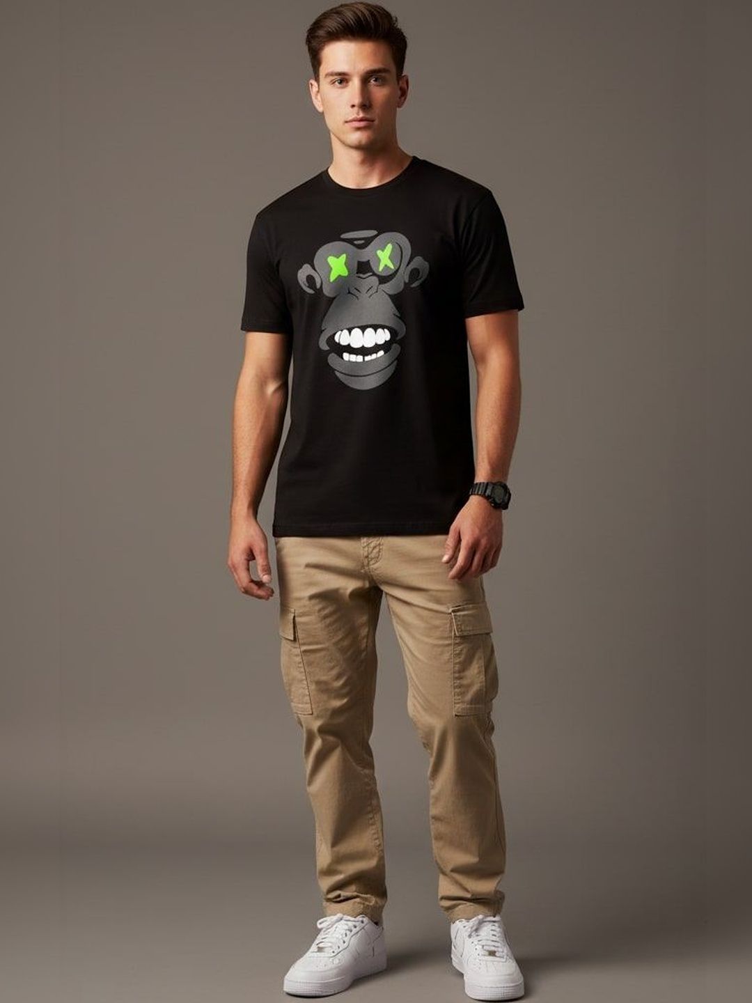 OUTLAWS Men Graphic Printed Round Neck Short Sleeves Cotton T-shirt