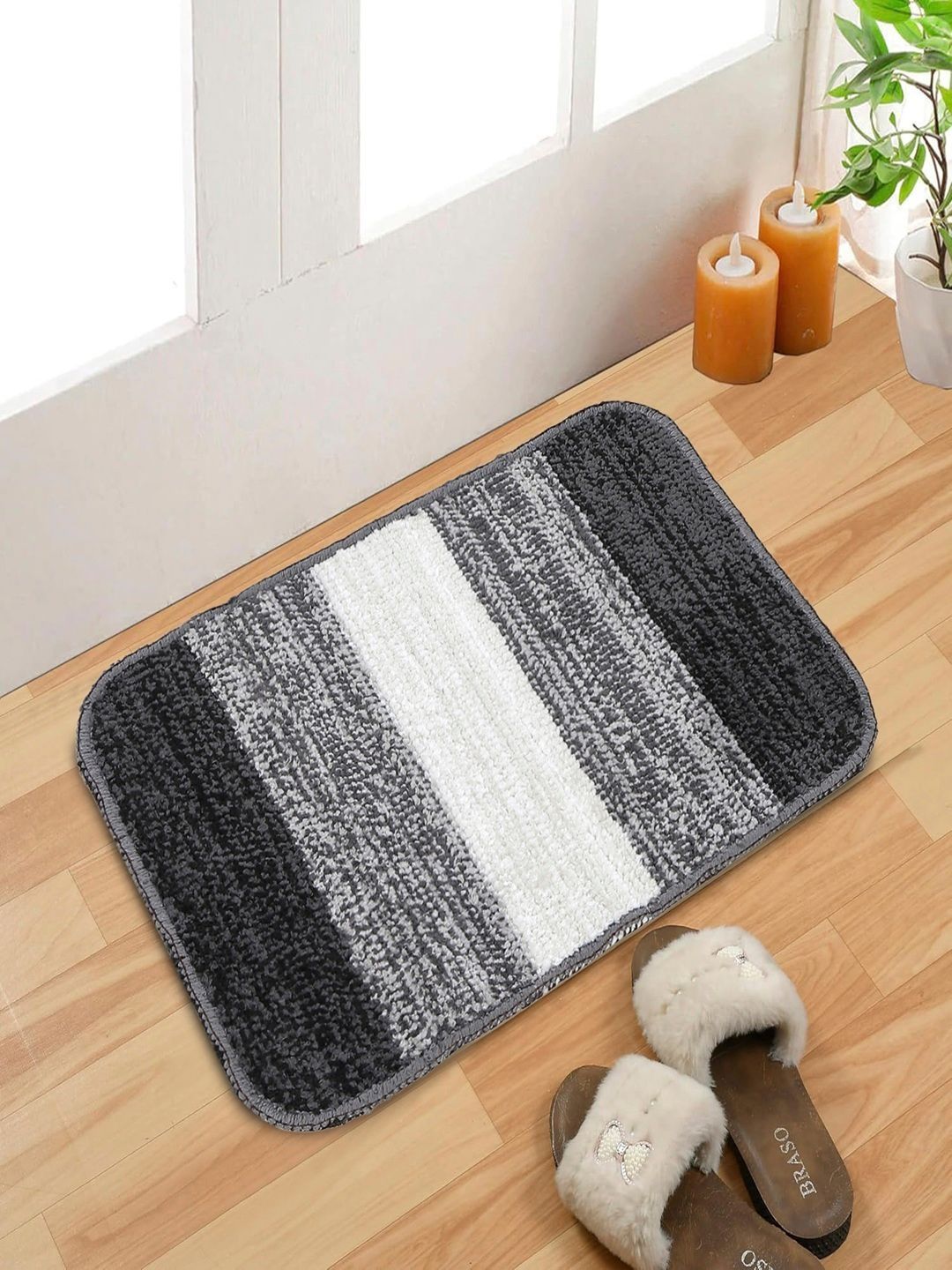 Status Status Black & White Striped Cotton Anti-Slip Doormats- 30 X 45 CM