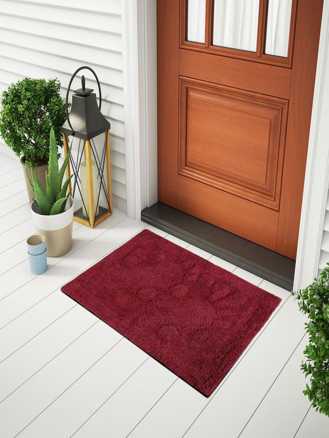 Status Maroon Textured Cotton Anti-Skid Doormat- 38 X 58 CM