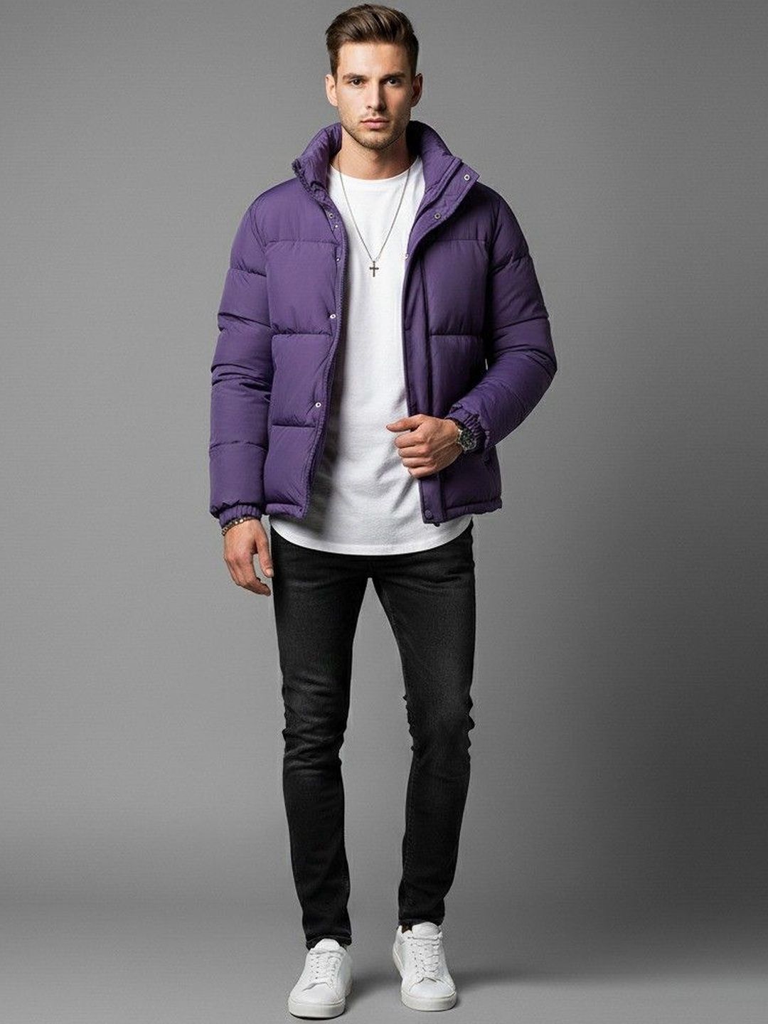 HERE&NOW Men Puffer Jacket with Embroidered