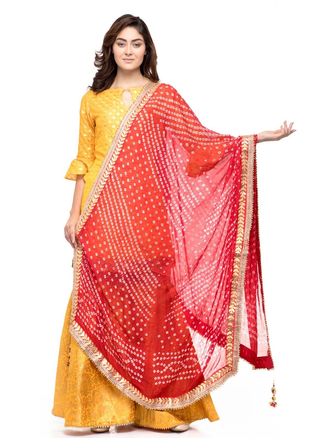 A R SILK DUPATTA HUB Bandhani Embroidered Gotta Patti Dupatta