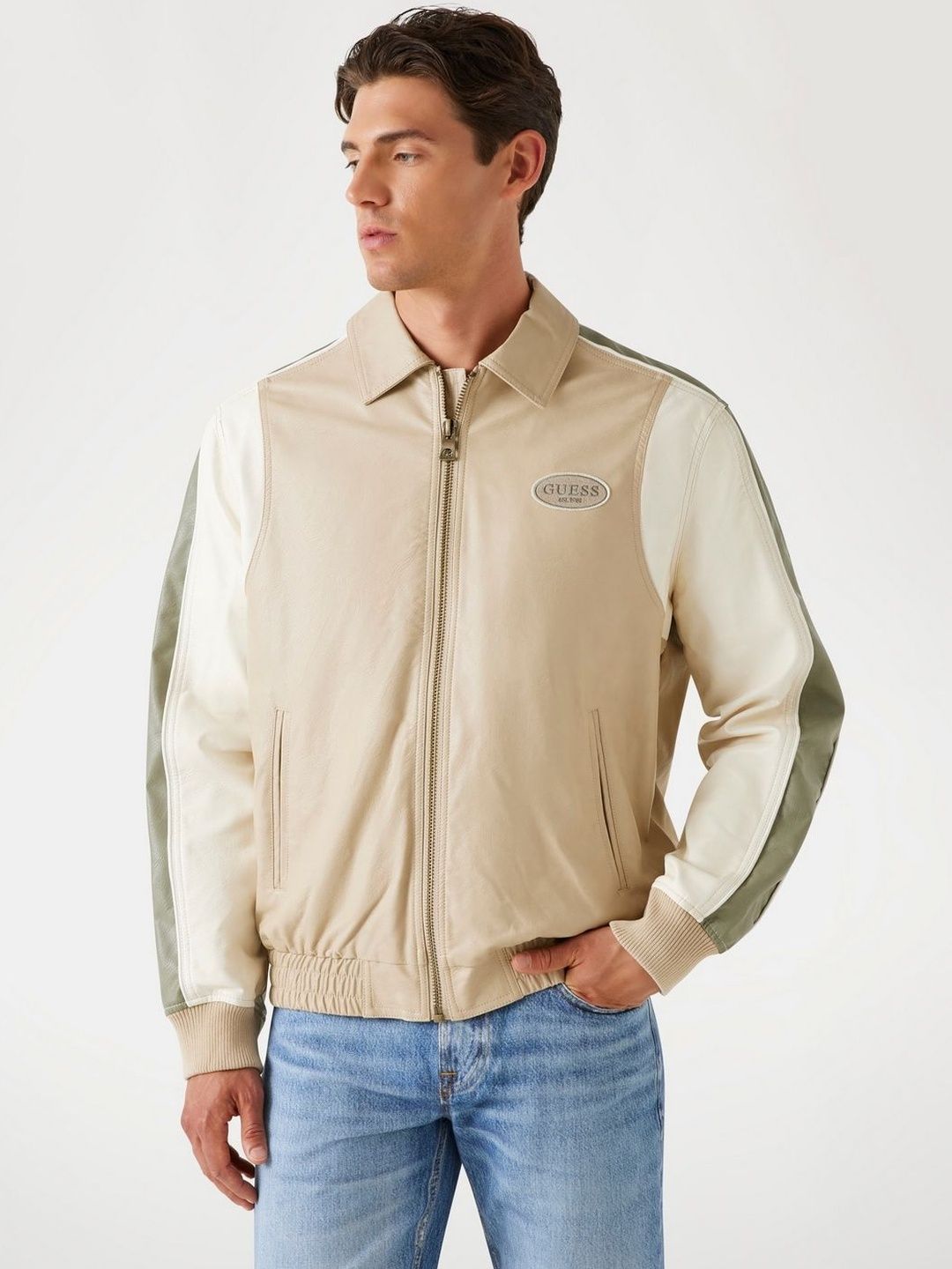 GUESS Men Colourblocked Bomber Jacket
