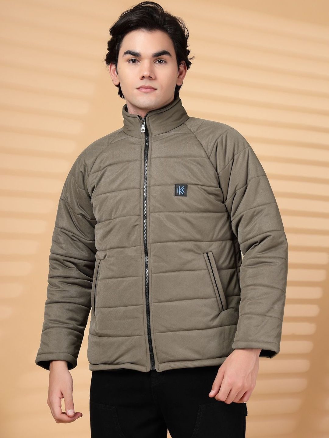 KLOTTHE Brown Stand Collar Heavy Winter Bomber Jacket