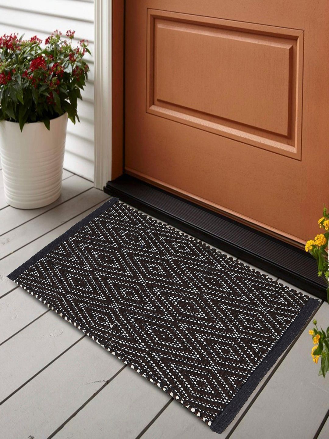 Status Brown Geometric Cotton Anti Slip Reversible Door Mat- 38 X 58 CM