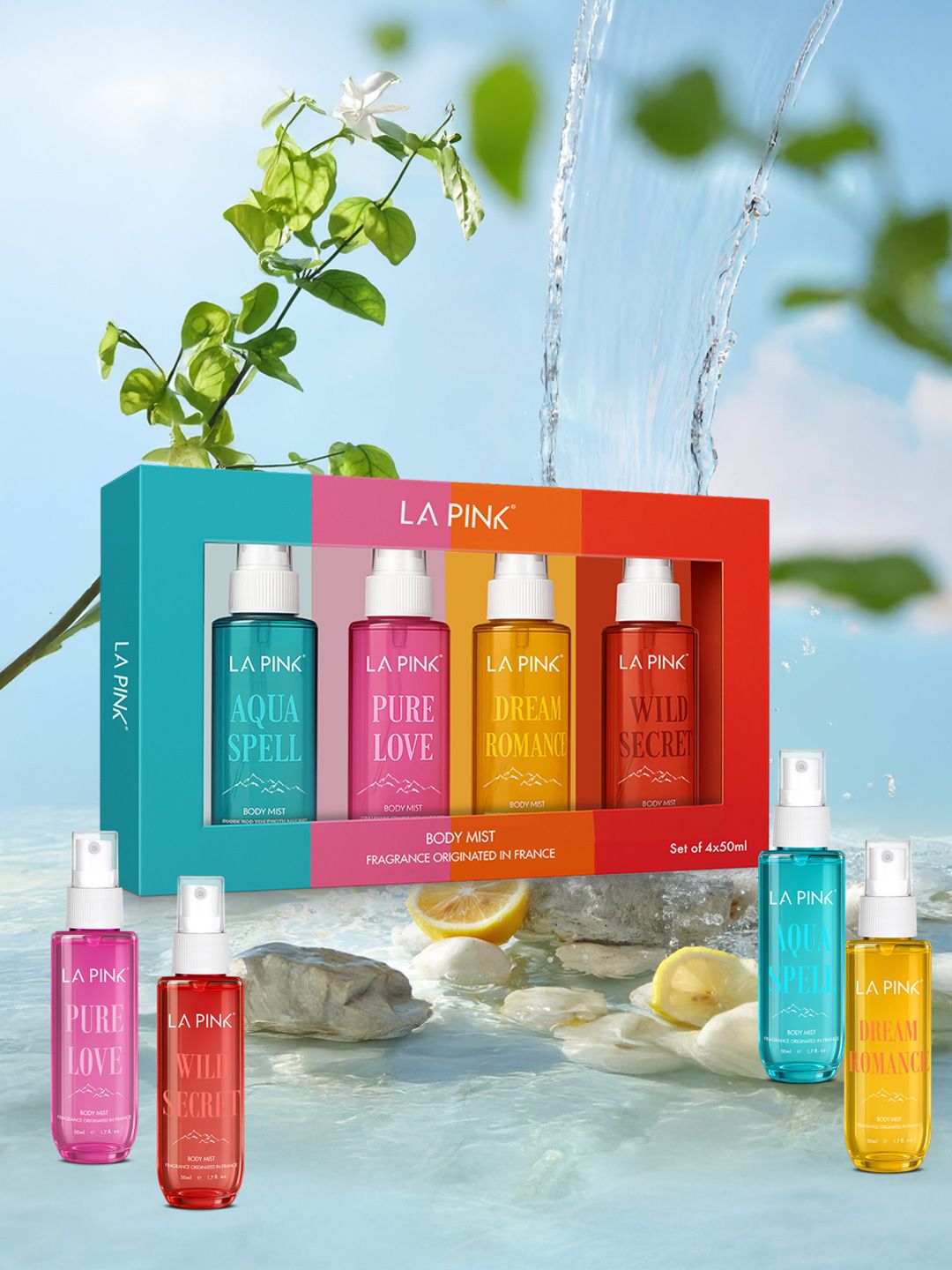 La Pink Set Of 2 Pure Love, Aqua Spell, Dream Romance & Wild Secret Body Mist - 50 ml Each