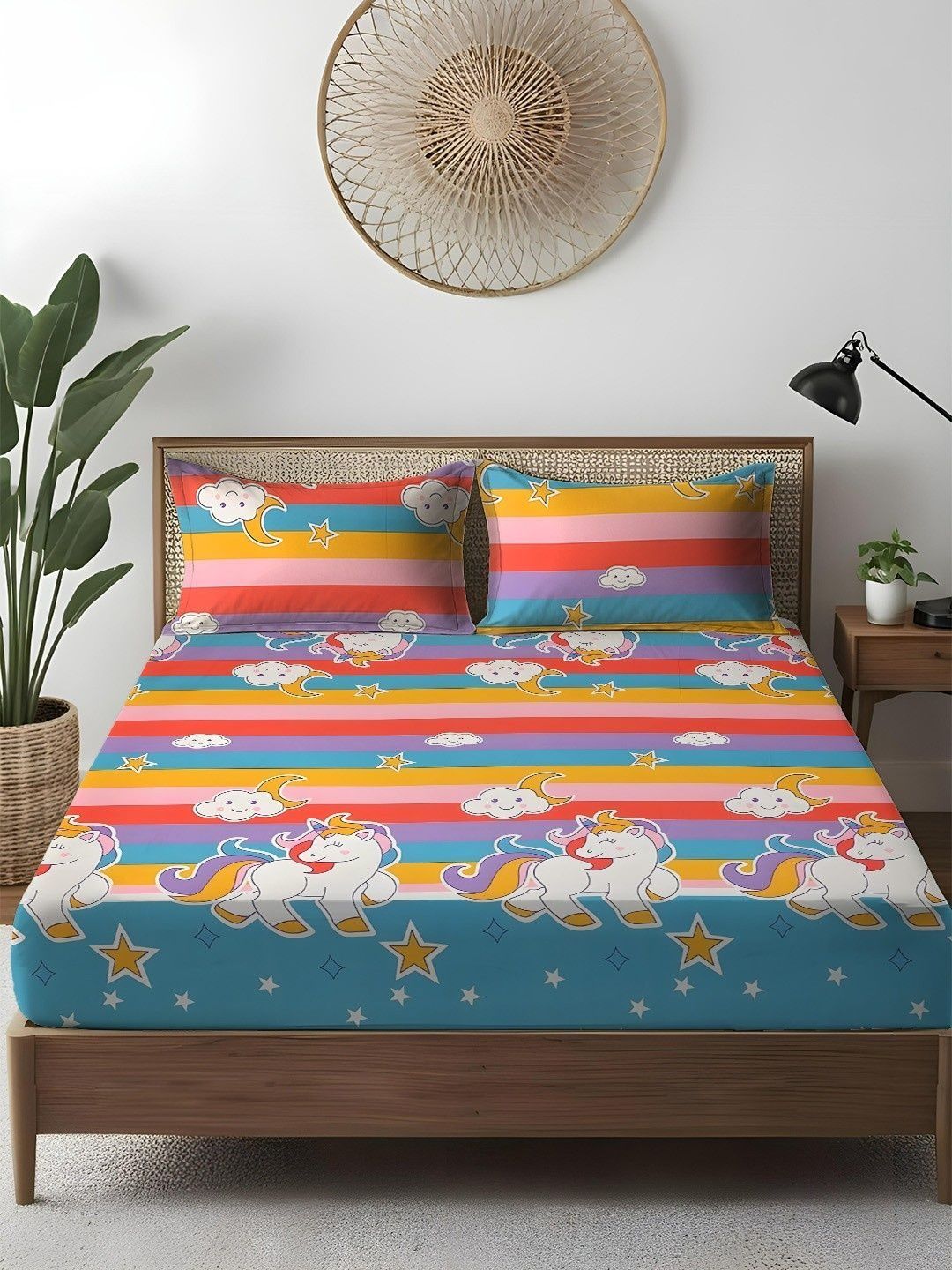 WEAVE AND DECOR WEAVE AND DECOR Orange Printed Microfiber 300TC King Bedsheet & 2 Pillow Covers 78" x 72"