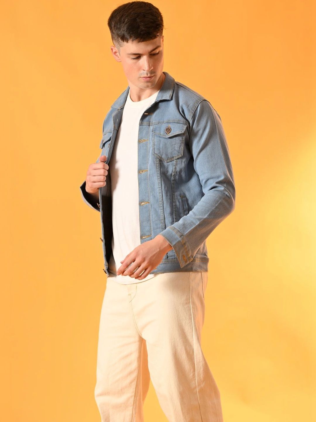 SZN Men Striped Outdoor Denim Jacket with Patchwork