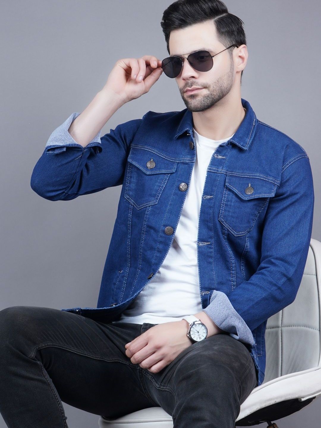 SZN Men Checked Outdoor Denim Jacket