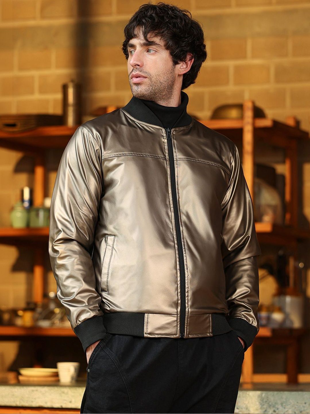 CAHOOT Men Lightweight Biker Jacket with Patchwork