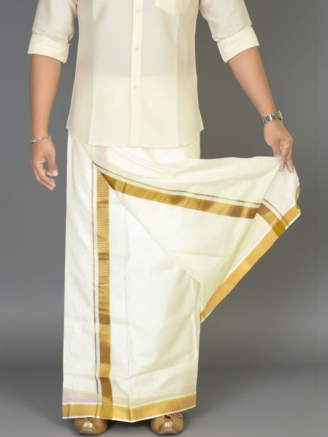 TUNI MANI Men Cotton Dhoti with Zari Border