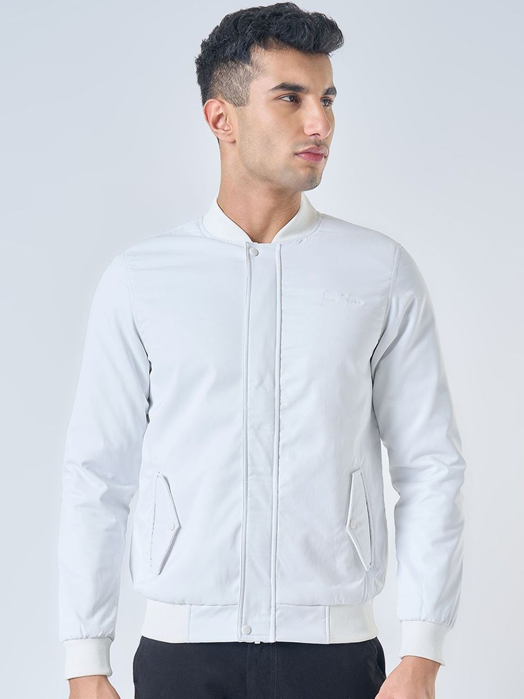 7 Alt by Pantaloons Men Crop Bomber with Embroidered Jacket