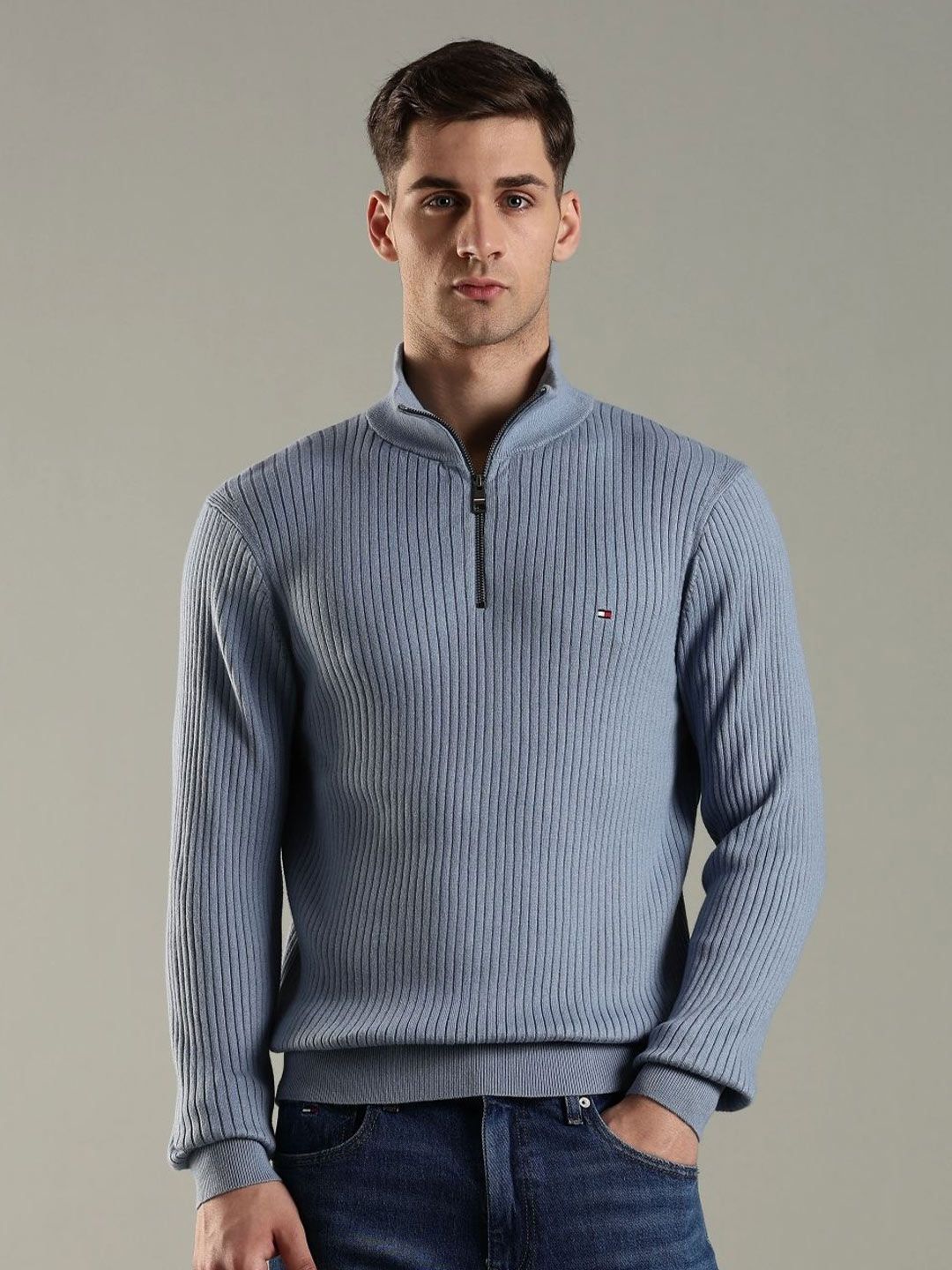 Tommy Hilfiger Textured Mock Collar Cotton Pullover Sweater