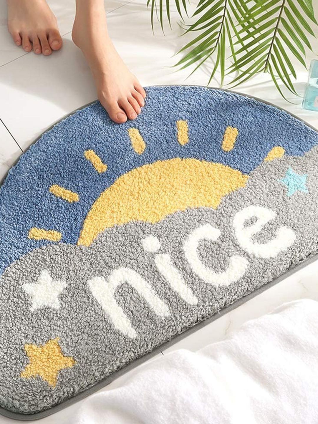Homio Blue & Yellow Anti-Slip 2000GSM Bath Rug