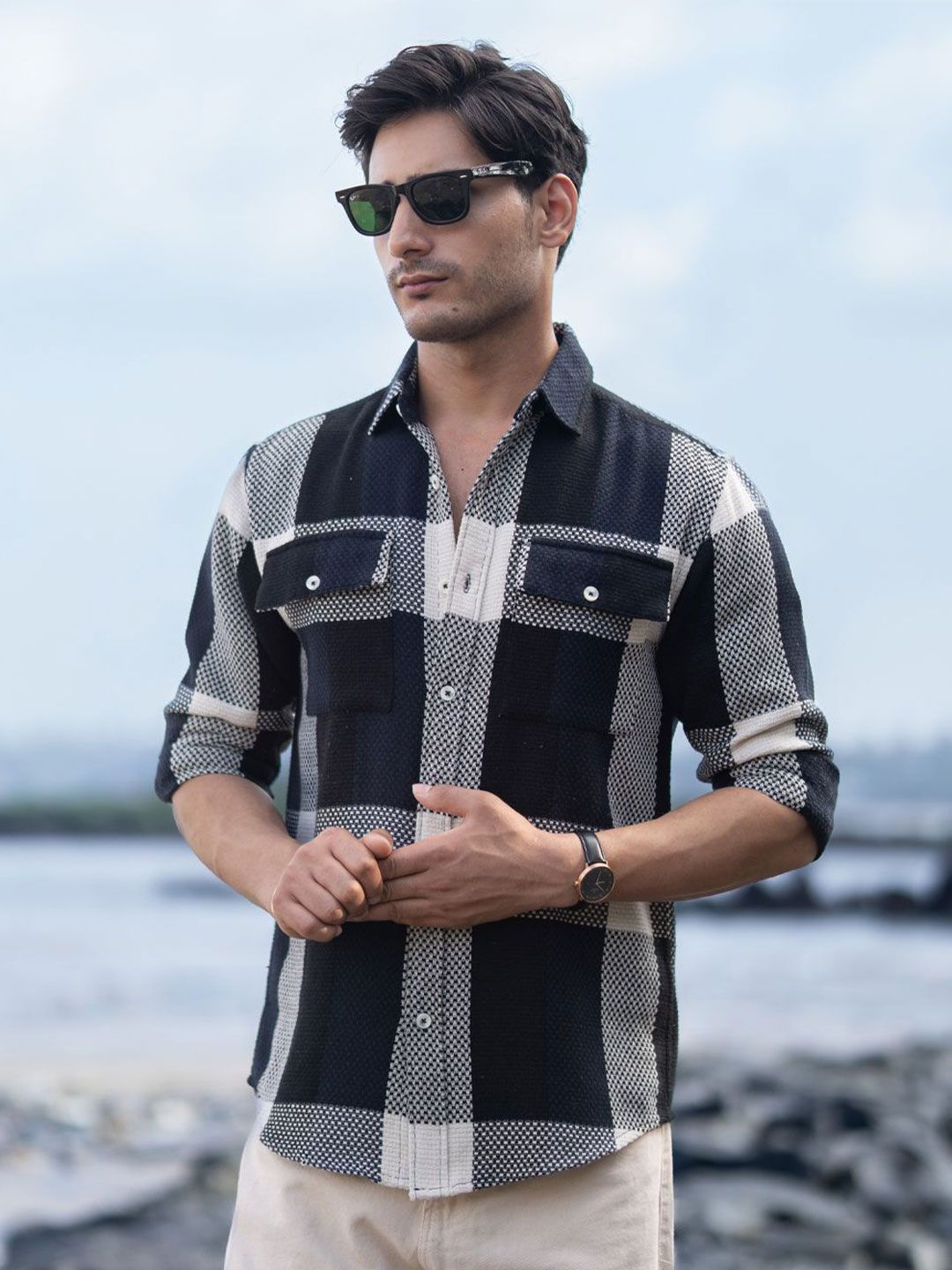 Powerlook Structured Checks Checked Cotton Long Sleeves Shirt