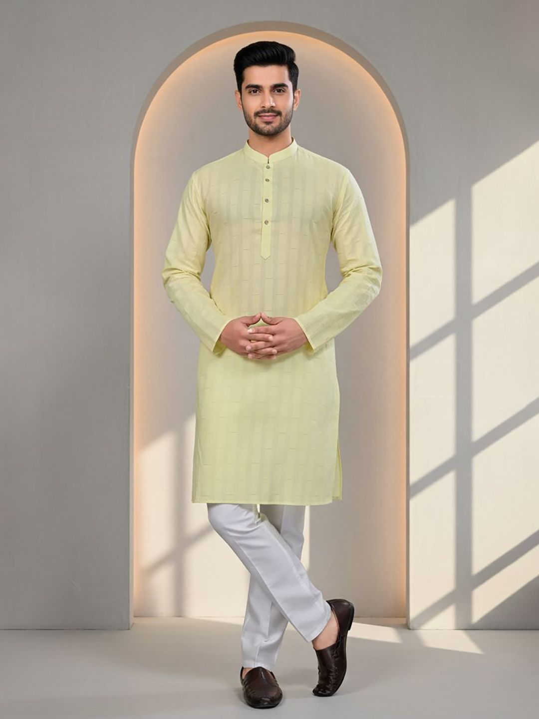 JUGG JUGG JEEYO Men's Self Design Regular Fit Full Sleeve Kurta