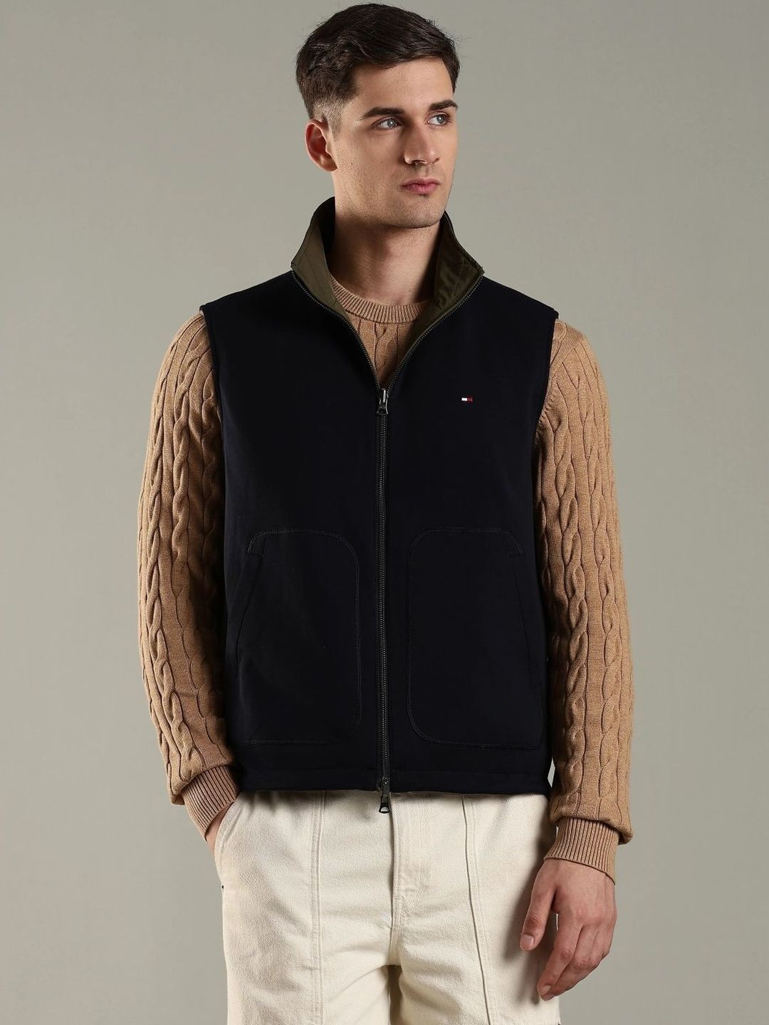 Tommy Hilfiger Stand Collar Reversible Open Front Jacket