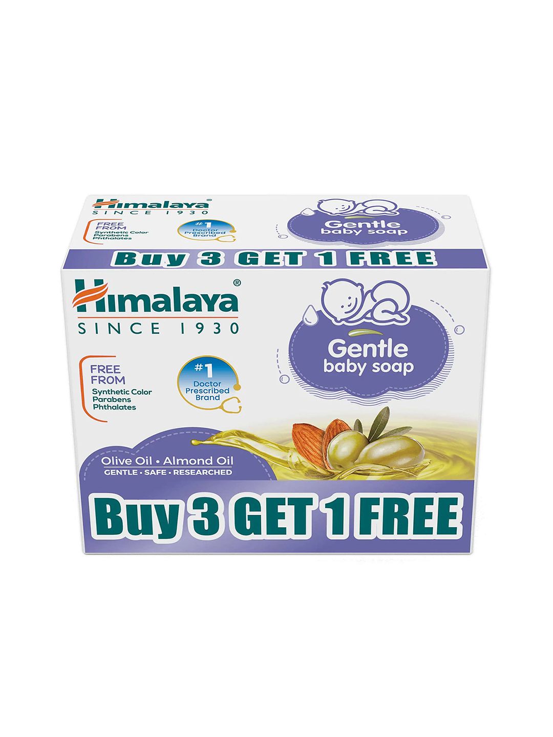 Himalaya Baby Set of 4 Gentle Baby Soaps with Olive Oil & Almond Oil for Normal Skin-75 g Each