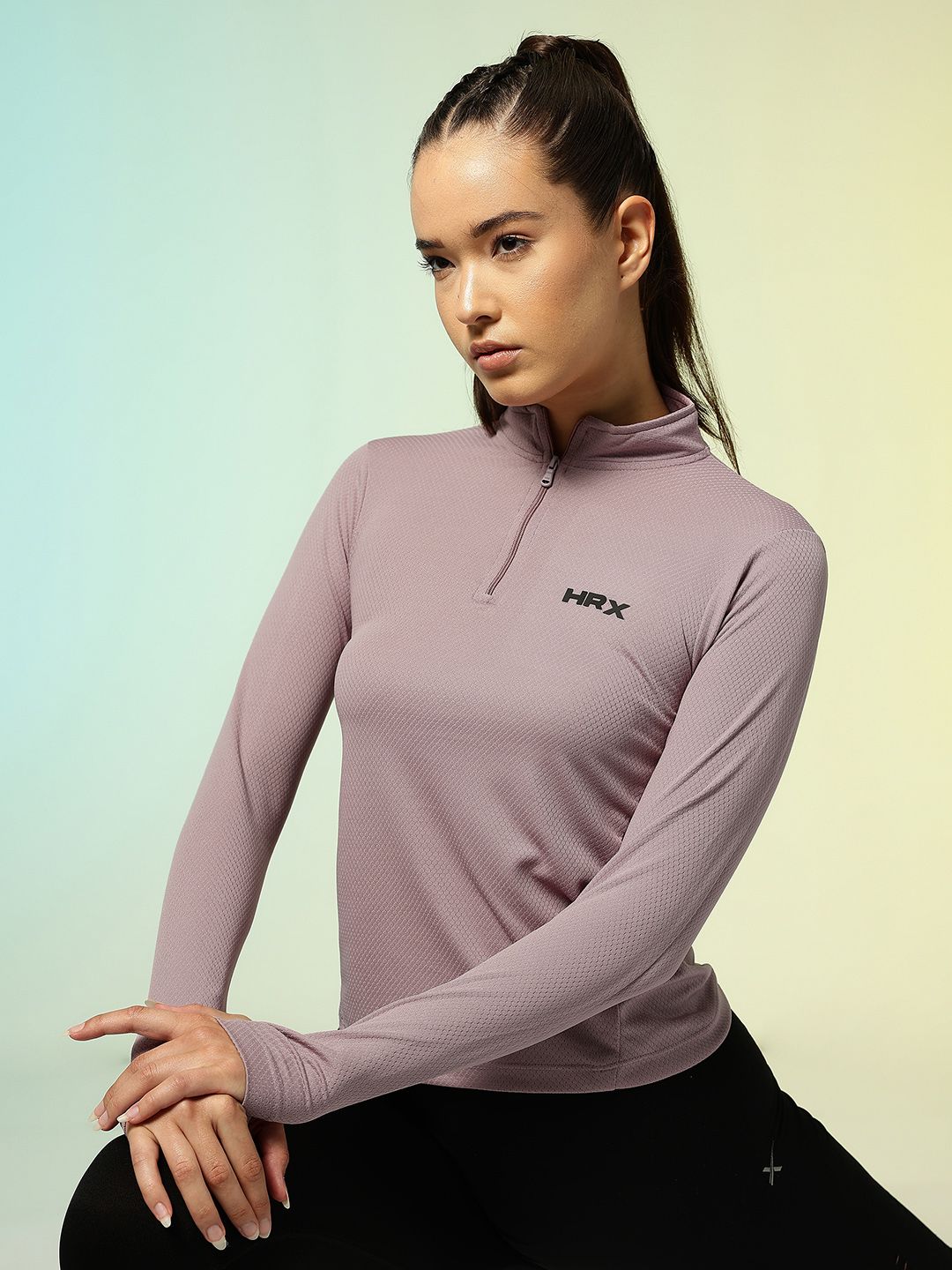 HRX by Hrithik Roshan HRX by Hrithik Roshan Textured  Mock Collar Running T-shirt