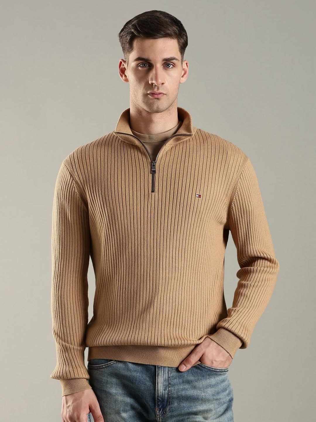 Tommy Hilfiger Textured  Mock Collar Cotton Pullover Sweater