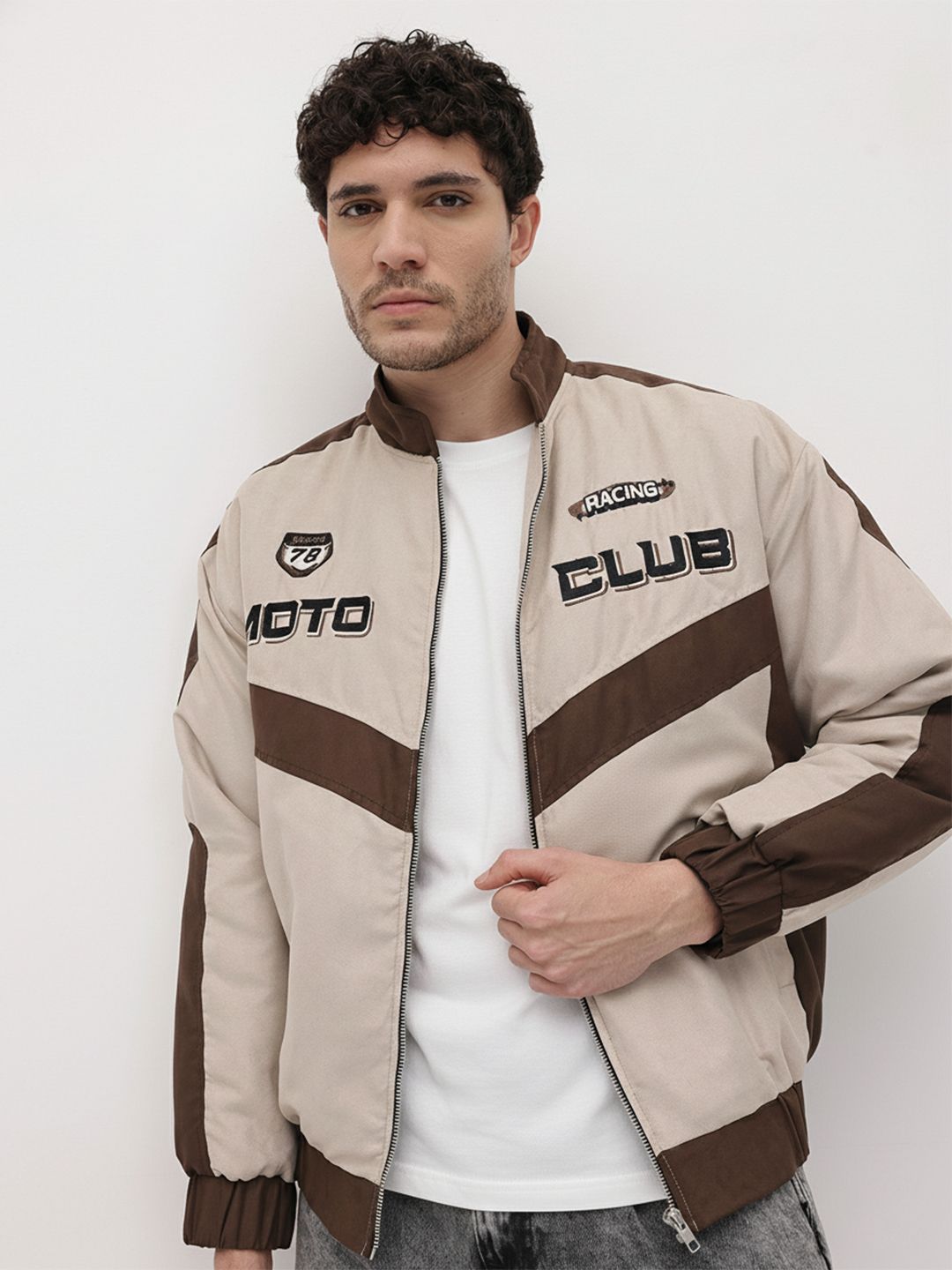 The Roadster Life Co. Typography Embroidered Suede Padded jacket