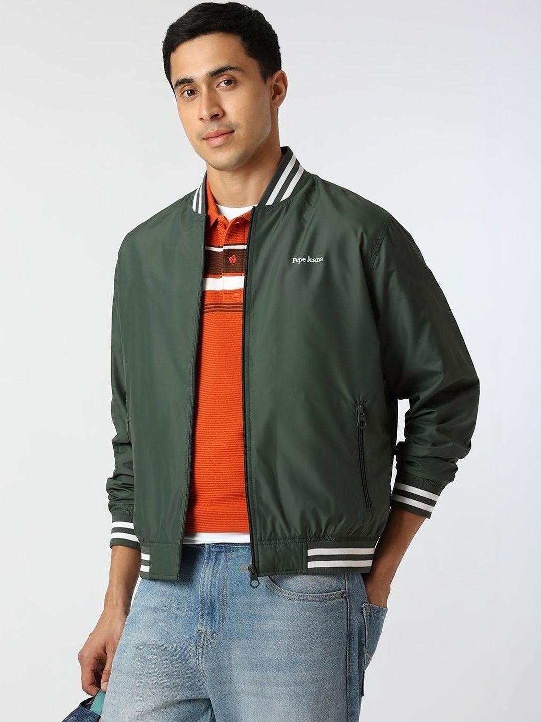Pepe Jeans Stand Collar Long Sleeves Cotton Varsity Jacket