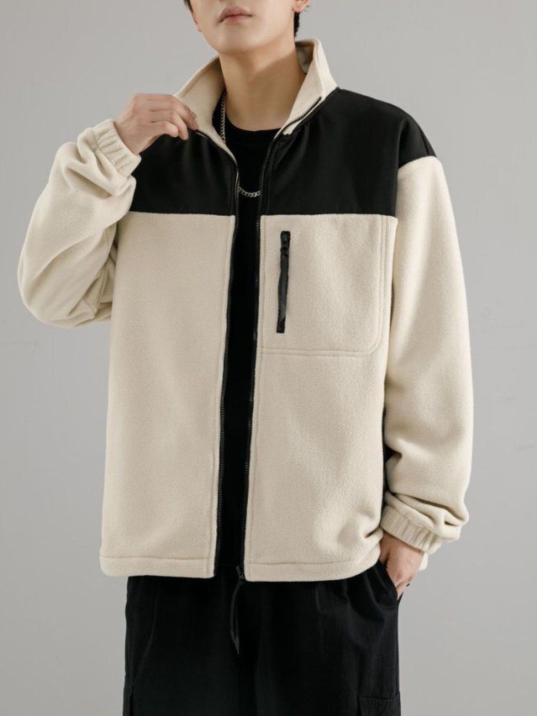 Mast & Harbour Stand Collar Colourblocked Longline Sporty Jacket With Patchwork