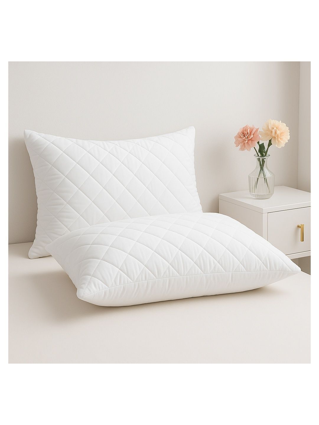 Orchid Pillows Set of 2 White Soft Bamboo Quilted Sleep Pillows 26