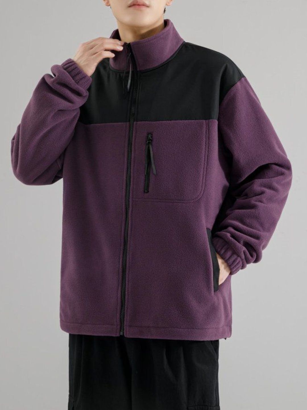 Mast & Harbour Stand Collar Colourblocked Longline Sporty Jacket With Patchwork
