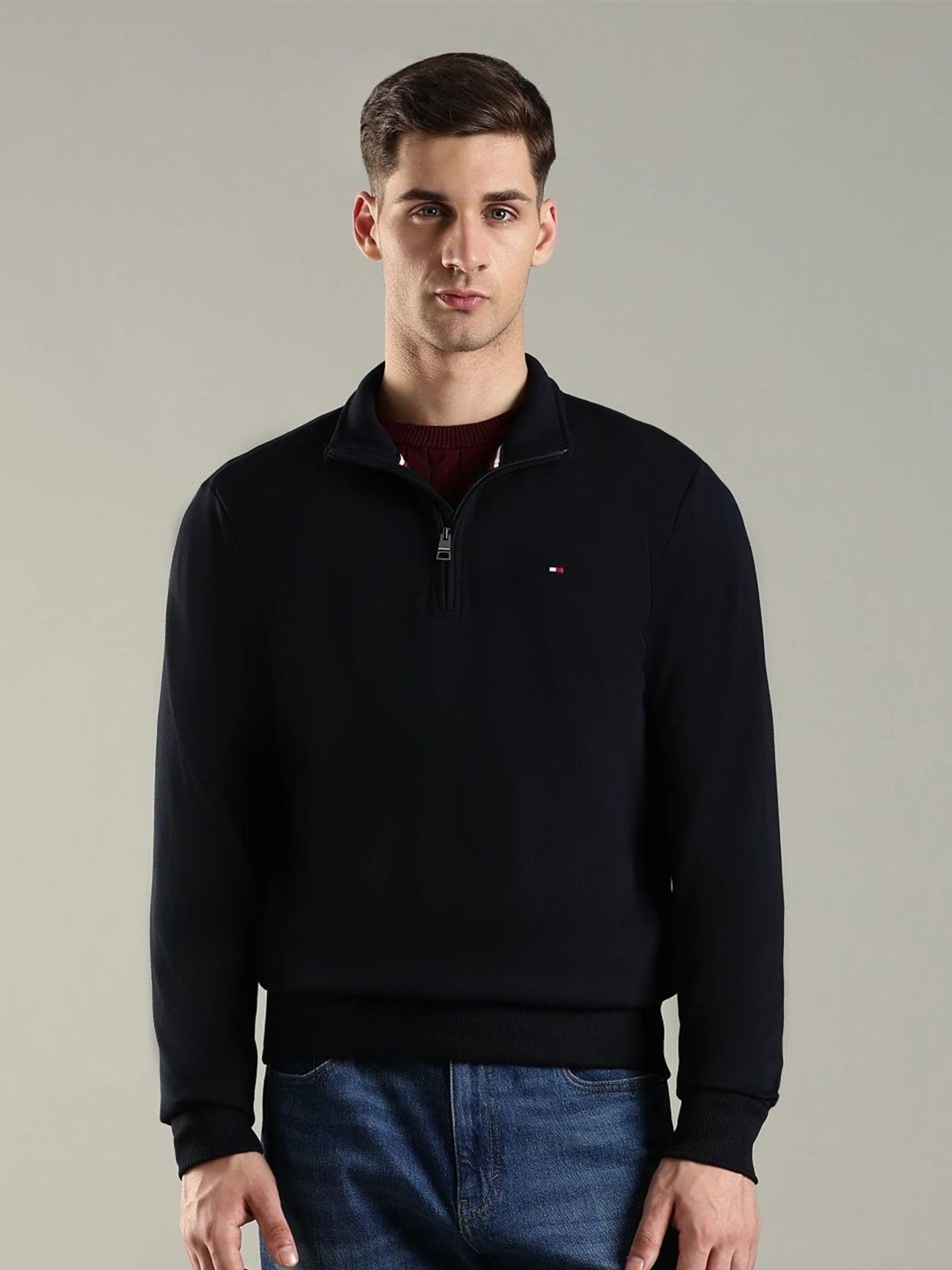 Tommy Hilfiger Mock Collar Cotton Pullover Sweater