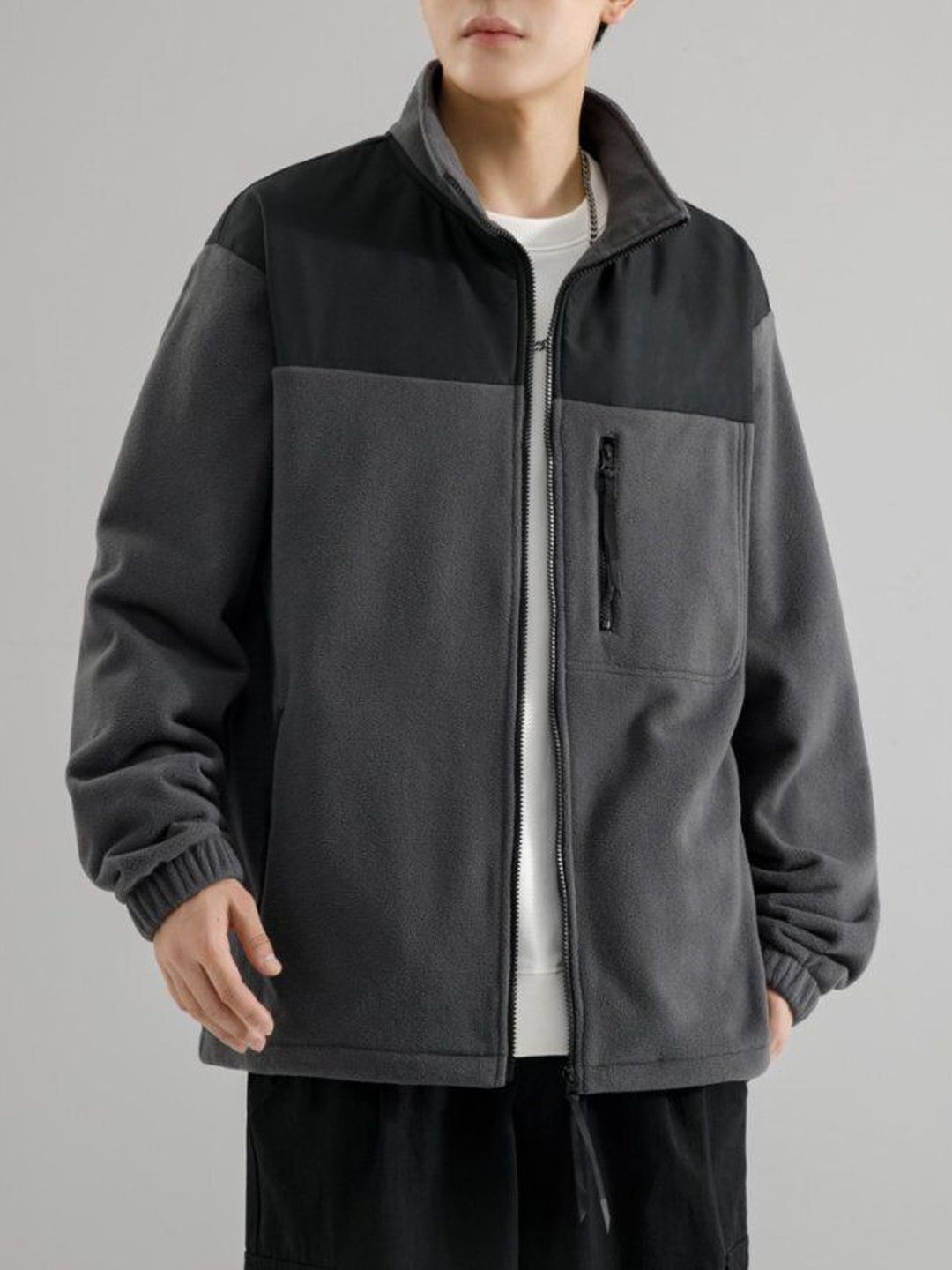 Mast & Harbour Stand Collar Colourblocked Longline Sporty Jacket With Patchwork