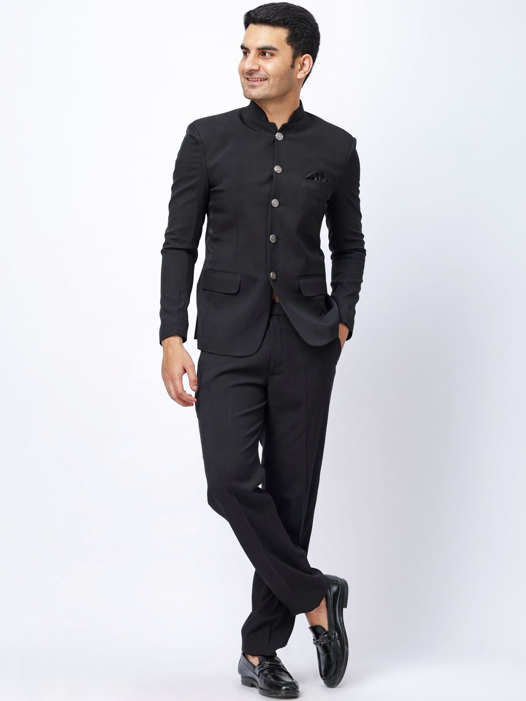Aesthelia  Solid Stand Collar Sherwani Set