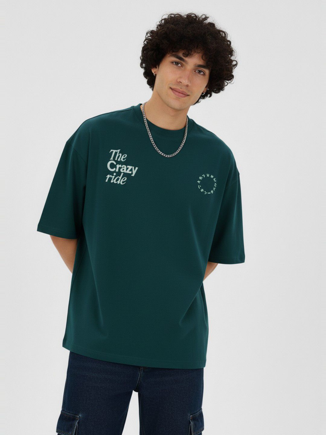 glitchez Typography Printed Pure Cotton Oversized T-shirt