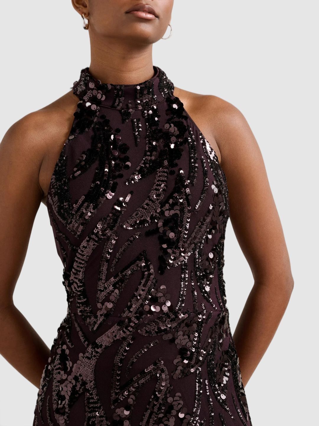 Embellished Halter Neck Sheath Maxi Dress