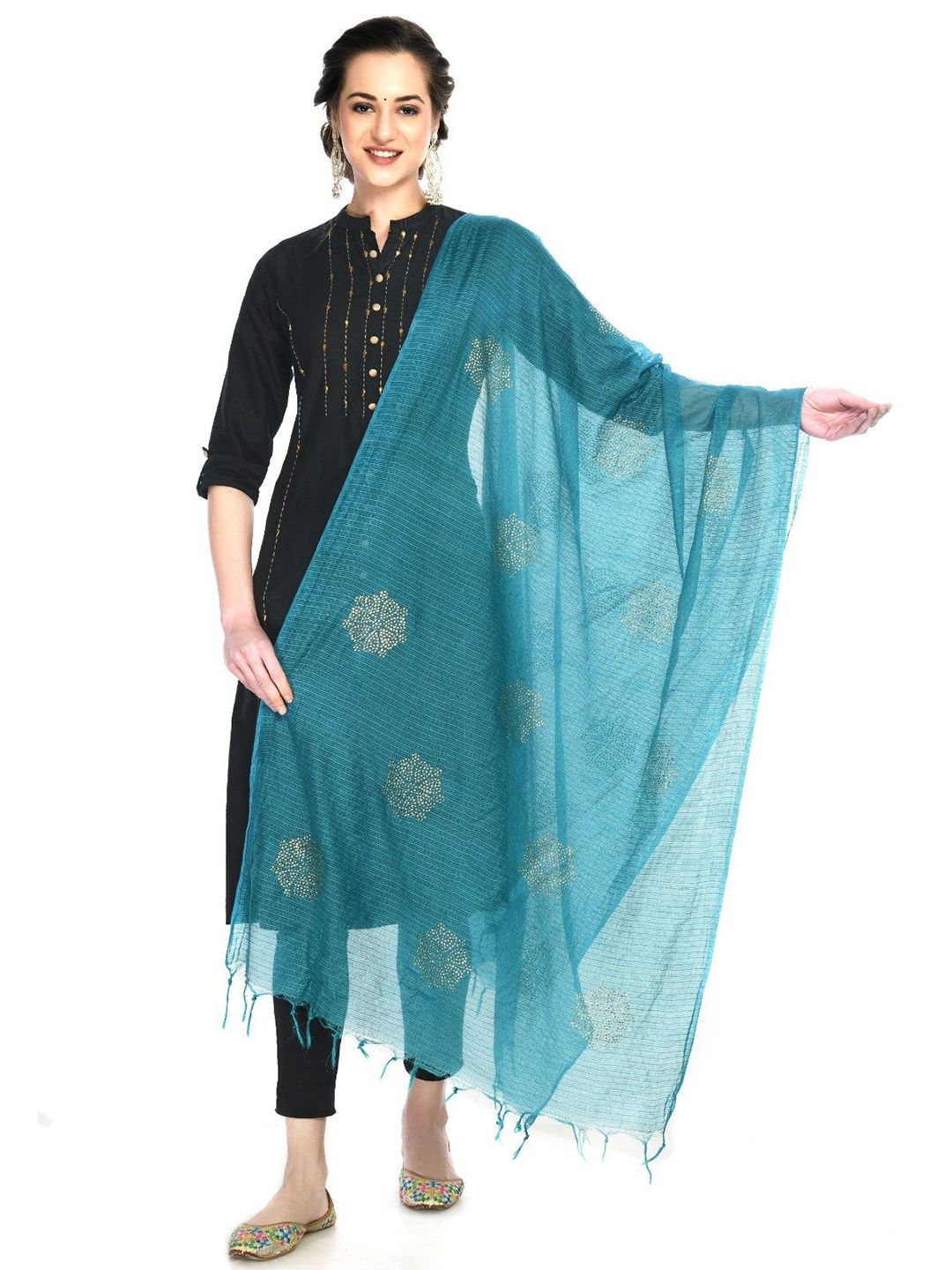 A R SILK DUPATTA HUB Woven Design Dupatta with Mirror Work